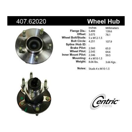 Centric C-Tek Standard Hub and Bearing Assembly; With Integral ABS, C-Tek 407.62020E